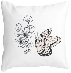 Perna Decorativa Patrata Fluture si Flori 40x40 cm Alba Mata Husa Detasabila Burduf 