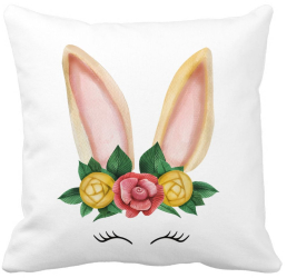 Perna Decorativa Patrata Iepuras Floral 40x40 cm Alba Mata Husa Detasabila Burduf 