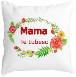 Perna Decorativa Patrata Mama Te Iubesc 40x40 cm Alba Mata Husa Detasabila Burduf 