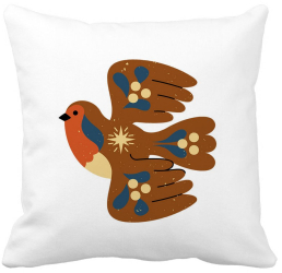Perna Decorativa Patrata Pasare 40x40 cm Alba Mata Husa Detasabila Burduf 
