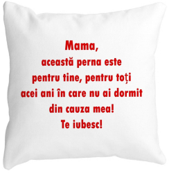 Perna Decorativa Patrata Pentru Mama Te iubesc 3 40x40 cm Alba Mata Husa Detasabila Burduf 