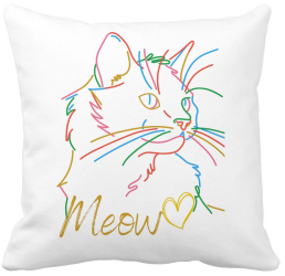 Perna Decorativa Patrata Pisica Meow 40x40 cm Alba Mata Husa Detasabila Burduf 