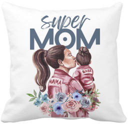 Perna Decorativa Patrata Super MOM Babe 40x40 cm Alba Mata Husa Detasabila Burduf 