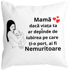 Perna Decorativa pentru Mama 12 40x40 cm Alba Mata Husa Detasabila Burduf 