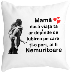 Perna Decorativa pentru Mama 2 40x40 cm Alba Mata Husa Detasabila Burduf 