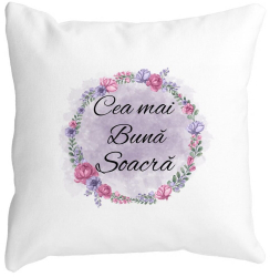 Perna Decorativa pentru Soacra 1 40x40 cm Alba Mata Husa Detasabila Burduf 