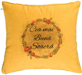 Perna Decorativa pentru Soacra 1 40x40 cm Galben Husa Detasabila Burduf 
