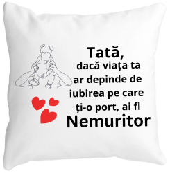Perna Decorativa pentru Tata 1 40x40 cm Alba Mata Husa Detasabila Burduf 