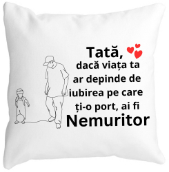 Perna Decorativa pentru Tata 5 40x40 cm Alba Mata Husa Detasabila Burduf 