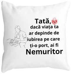 Perna Decorativa pentru Tata 8 40x40 cm Alba Mata Husa Detasabila Burduf 