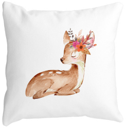 Perna Decorativa Pui de Caprioara 40x40 cm Alba Mata Husa Detasabila Burduf 
