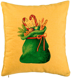 Perna Decorativa Sacul lui Mos Craciun cu cadouri 40x40 cm Galben Husa Detasabila Burduf 