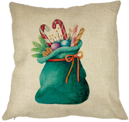 Perna Decorativa Sacul lui Mos Craciun cu cadouri 40x40 cm Husa Detasabila Burduf 