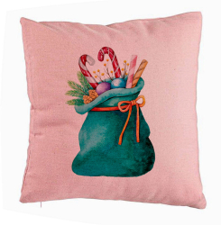 Perna Decorativa Sacul lui Mos Craciun cu cadouri 40x40 cm Roz Husa Detasabila Burduf 