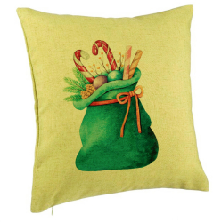 Perna Decorativa Sacul lui Mos Craciun cu cadouri 40x40 cm Verde Husa Detasabila Burduf 