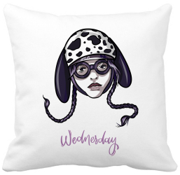 Perna Decorativa Wednesday Addams 1 40x40 cm Alba Mata Husa Detasabila Burduf 
