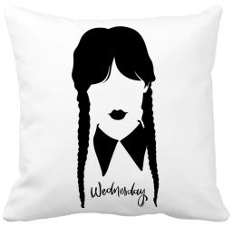 Perna Decorativa Wednesday Addams 2 40x40 cm Alba Mata Husa Detasabila Burduf 
