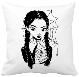 Perna Decorativa Wednesday Addams 7 40x40 cm Alba Mata Husa Detasabila Burduf 