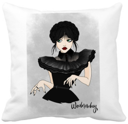 Perna Decorativa Wednesday Addams Dancing Hands 3 40x40 cm Alba Mata Husa Detasabila Burduf 
