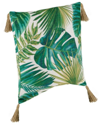 Perna Decorativa de Vara Alba Frunze Verzi Tropicale Ciucuri Bej 50x50cm 
