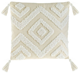 Perna Decorativa de Vara Bej cu Forme Geometrice Reliefate Albe 43x43cm 