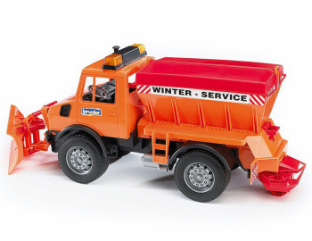 Jucarie utilaj zapada Mercedes Benz Unimog cu plug Bruder 