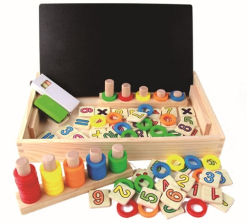 Tabla educativa Montessori din lemn cu fata dubla calculeaza deseneaza si asociaza cercurile 3 ani+ 