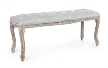 Bancuta cu picioare lemn maro patinat si tapiterie catifea gri Mathilde 110 cm x 36 cm x 47 h