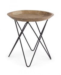 Masuta cafea cu picior fier negru si blat lemn natur Zahira Ø 50 cm x 50 h 