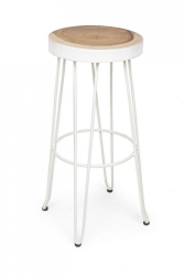 Scaun de bar cadru fier alb si sezut lemn Rakel 33x44x76 cm 