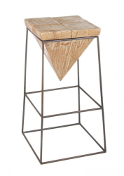 Scaun de bar cadru fier maro si sezut lemn natur Prismy 38x38x70 cm 