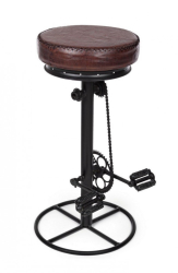 Scaun de bar cu picior din fier negru si sezut din piele naturala maro Cycle Ø 42 cm x 80 h 