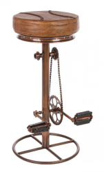 Scaun de bar cu picior fier si sezut piele maro Cycle Ø 42 cm x 80 h 