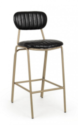 Scaun de bar cu spatar picioare fier auriu si sezut piele ecologica neagra Addy 41 cm x 51 cm x 100 h x 73 h1 
