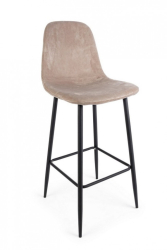Scaun de bar cu spatar picioare fier negru cu tapiterie catifea bej Irelia 46 cm x 39 cm x 103 h x 76 h1 