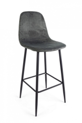 Scaun de bar cu spatar picioare fier negru cu tapiterie catifea gri Irelia 46 cm x 39 cm x 103 h x 76 h1 