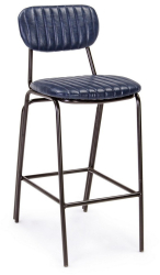 Scaun de bar cu spatar picioare fier negru si sezut piele ecologica albastra Debbie 44 cm x 51 cm x 100 h x 74 h1 