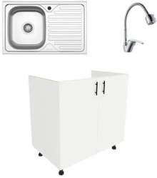 Set Masca Chiuveta haaus Karo Alb 80 x 50 x 80 cm Chiuveta haaus Inox Cuva stanga Baterie Flexibila 