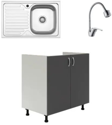 Set Masca Chiuveta haaus Karo Antracit/Alb 80 x 50 x 80 cm Chiuveta haaus Inox Cuva dreapta Baterie Flexibila 