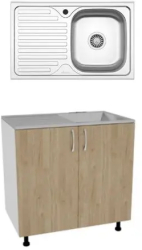 Set Masca Chiuveta haaus Karo Lemn Natural/Alb 80 x 50 x 80 cm Chiuveta haaus Inox Cuva dreapta 