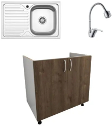 Set Masca Chiuveta haaus Karo Stejar Bronz/Alb 80 x 50 x 80 cm Chiuveta haaus Inox Cuva dreapta Baterie Flexibila 
