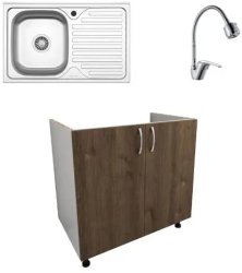 Set Masca Chiuveta haaus Karo Stejar Bronz/Alb 80 x 50 x 80 cm Chiuveta haaus Inox Cuva stanga Baterie Flexibila 