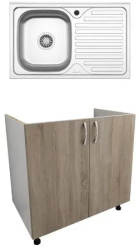 Set Masca Chiuveta haaus Karo Stejar Sonoma Inchis/Alb 80 x 50 x 80 cm Chiuveta haaus Inox Cuva stanga 