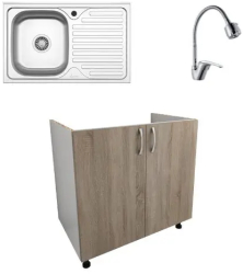 Set Masca Chiuveta haaus Karo Stejar Sonoma Inchis/Alb 80 x 50 x 80 cm Chiuveta haaus Inox Cuva stanga Baterie Flexibila 