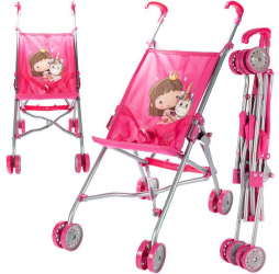 Carucior Pentru Papusi Pliabil tip umbrela roz 53 x 27 5 x 50cm 