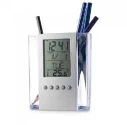 Ceas decorativ suport pixuri alarma termometru model simplu gri 95 x 118 x 50 mm 
