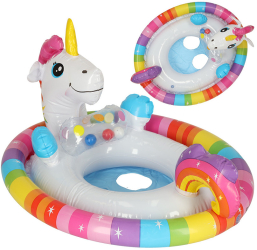 Colac de inot Intex gonflabil cu scaun pentru bebelusi model unicorn multicolor 