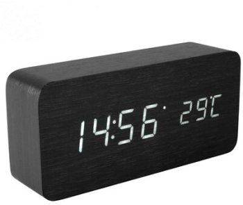 Ceas decorativ lemn desteptator temperatura LED Negru 150 x 70 x 45 mm 