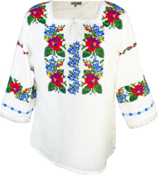 Bluza tip ie traditionala dama ML 237 alb/albastru cosmic marime 2XL