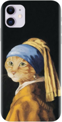 Husa din silicon compatibila cu Apple iPhone 11 - model Cat With A Pearl Earring 